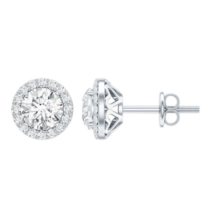 0.9 Carat Round Lab Grown Diamond Halo Stud Earrings With Screw Back