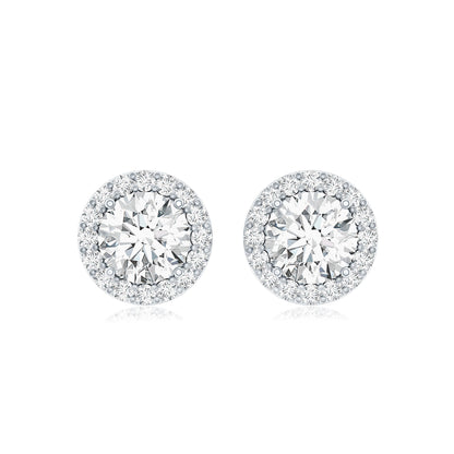 0.9 Carat Round Lab Grown Diamond Halo Stud Earrings With Screw Back