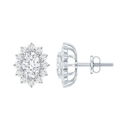 Certified Oval Shaped Lab Grown Diamond Halo Stud Earrings