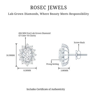 Certified Oval Shaped Lab Grown Diamond Halo Stud Earrings