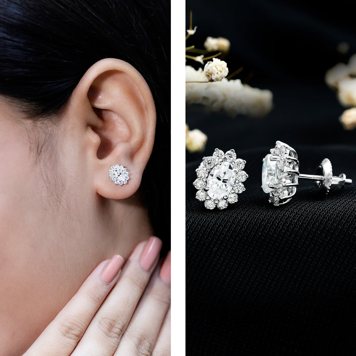 Certified Oval Shaped Lab Grown Diamond Halo Stud Earrings