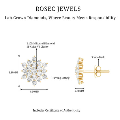 Certified Lab Grown Diamond Flower Statement Earrings