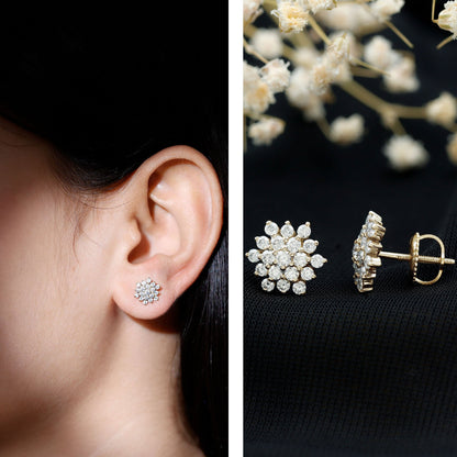 Certified Lab Grown Diamond Flower Statement Earrings