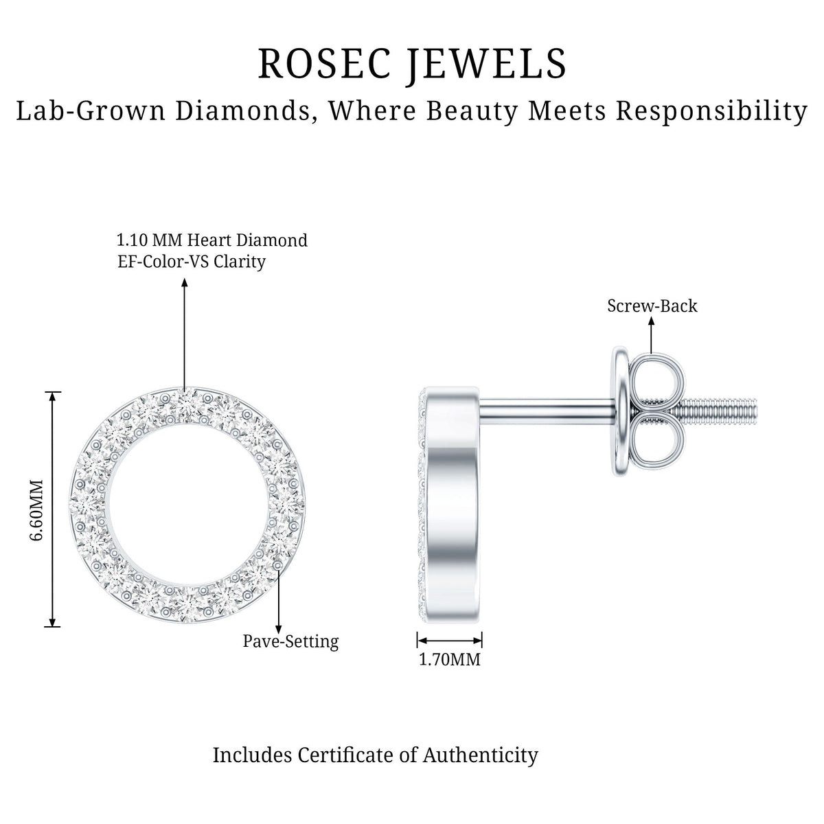 Lab Grown Diamond Circle Stud Earrings With Screw Back