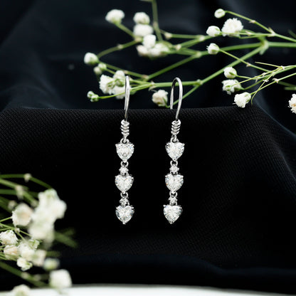 Certified Lab Heart Shaped Diamond Fish Hook Dangle Earrings