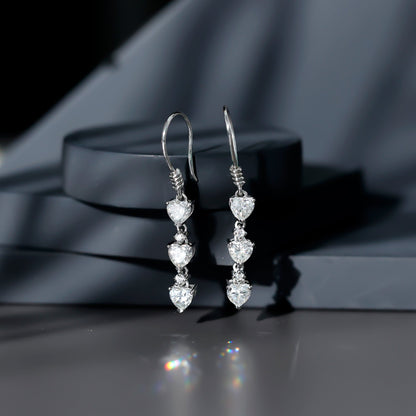 Certified Lab Heart Shaped Diamond Fish Hook Dangle Earrings
