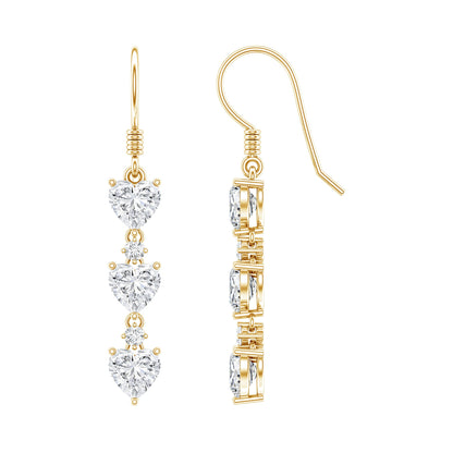 Certified Lab Heart Shaped Diamond Fish Hook Dangle Earrings