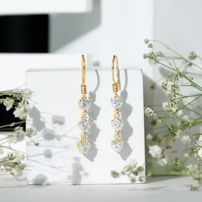 Certified Lab Heart Shaped Diamond Fish Hook Dangle Earrings