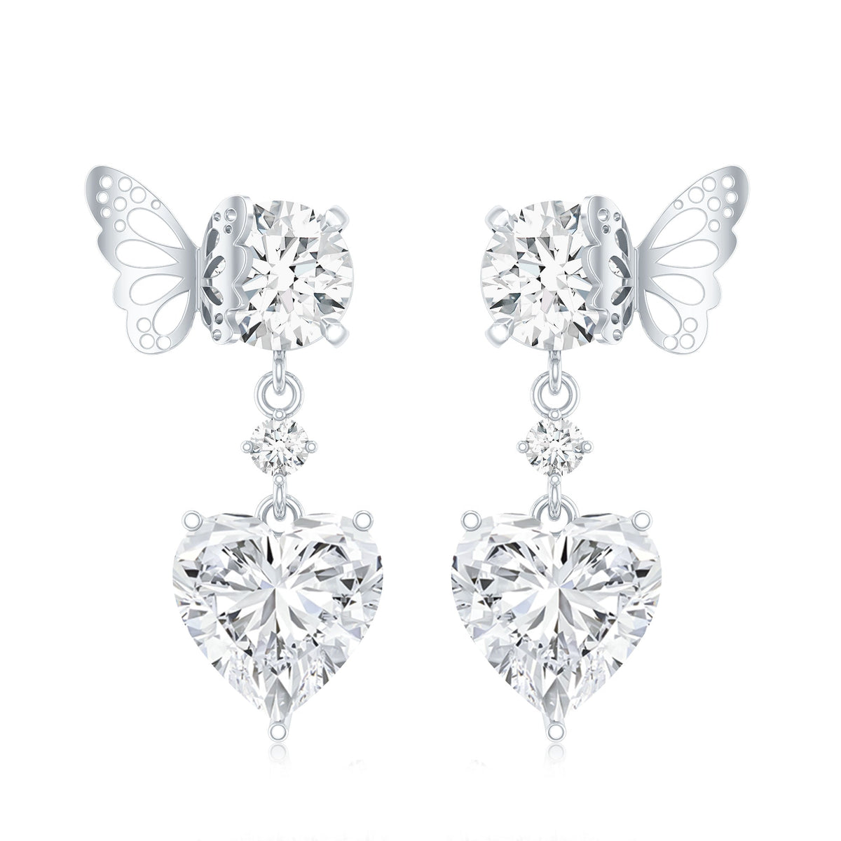 Heart Shaped Lab Grown Diamond Butterfly Drop Earrings