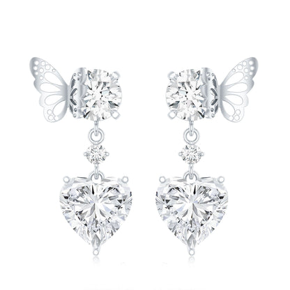 Heart Shaped Lab Grown Diamond Butterfly Drop Earrings