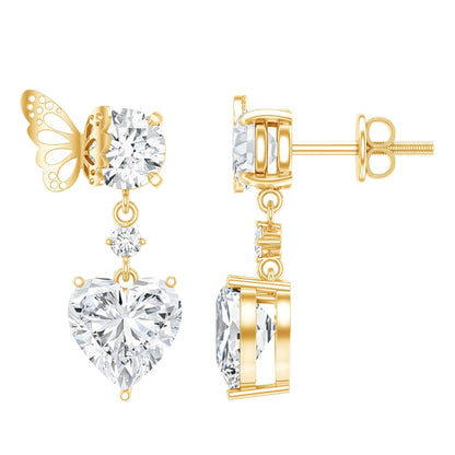 Heart Shaped Lab Grown Diamond Butterfly Drop Earrings