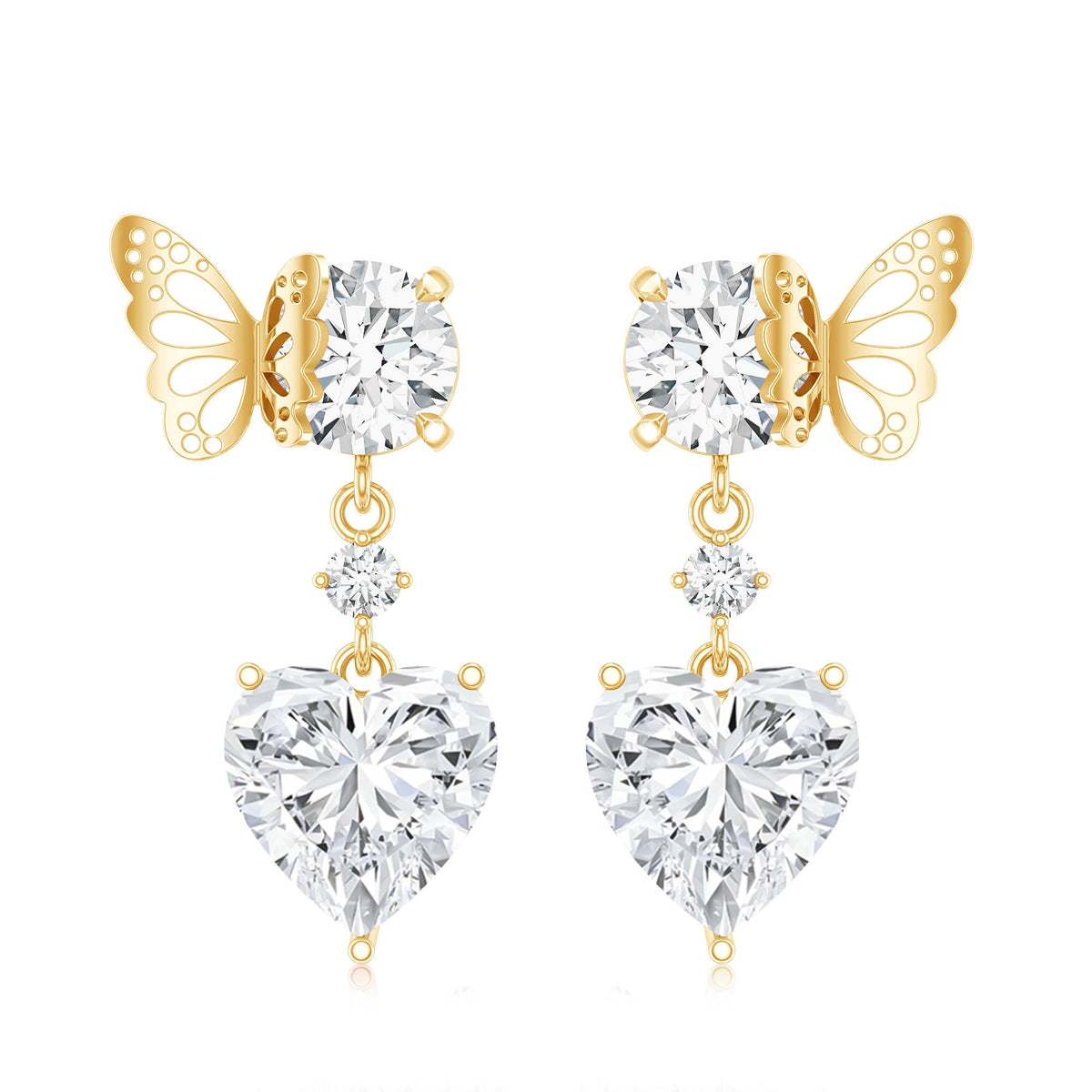 Heart Shaped Lab Grown Diamond Butterfly Drop Earrings