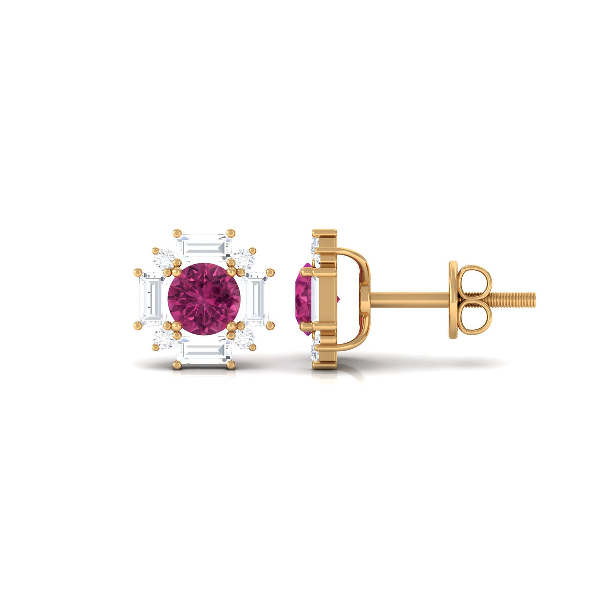 0.4 CT Pink Tourmaline and Diamond Halo Stud Earrings