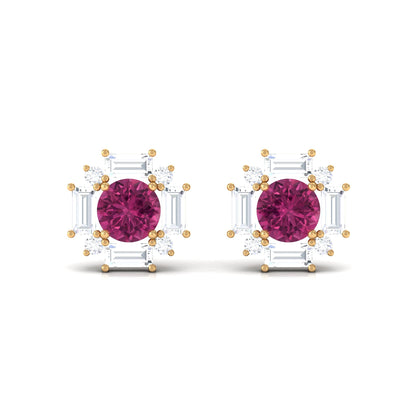 0.4 CT Pink Tourmaline and Diamond Halo Stud Earrings