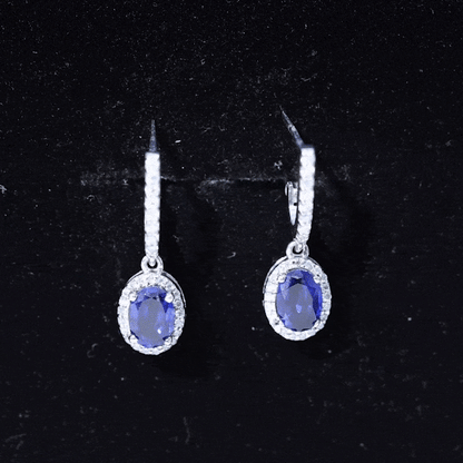 Lab Grown Blue Sapphire Hoop Drop Earrings with Moissanite Halo