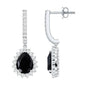 Natural 2 Carat Black Spinel Teardrop Earrings with Moissanite Halo