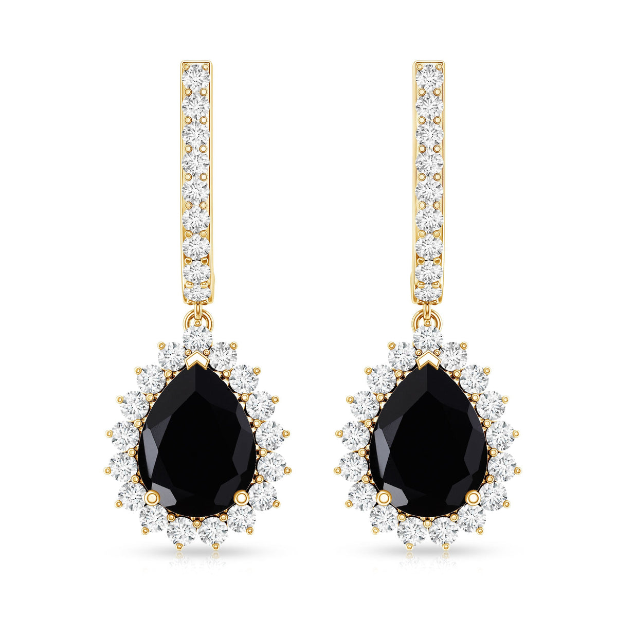 Natural 2 Carat Black Spinel Teardrop Earrings with Moissanite Halo