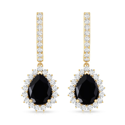 Natural 2 Carat Black Spinel Teardrop Earrings with Moissanite Halo