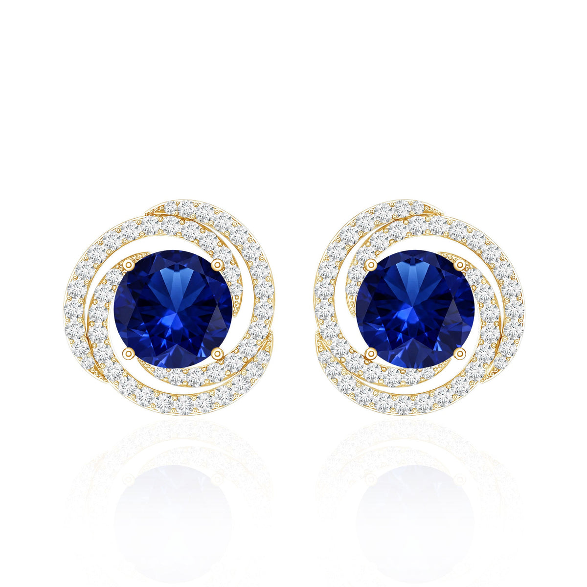 Lab Grown Blue Sapphire and Diamond Swirl Stud Earrings