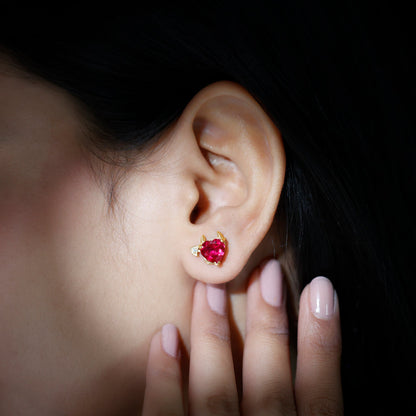 Certified Lab Grown Ruby Devil Heart Earrings