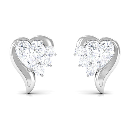 Certified Natural Diamond Heart Earrings with Screw Back