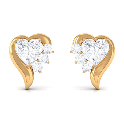 Certified Natural Diamond Heart Earrings with Screw Back