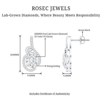 Certified 2.5 Carat Oval Lab Grown Diamond Designer Stud Earrings