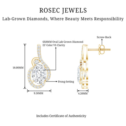 Certified 2.5 Carat Oval Lab Grown Diamond Designer Stud Earrings