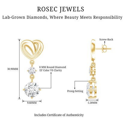 Certified Lab Grown Diamond Heart Dangle Drop Earrings