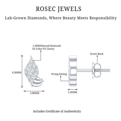 Certified Lab Grown Diamond Leaf Stud Earrings With Screw Back