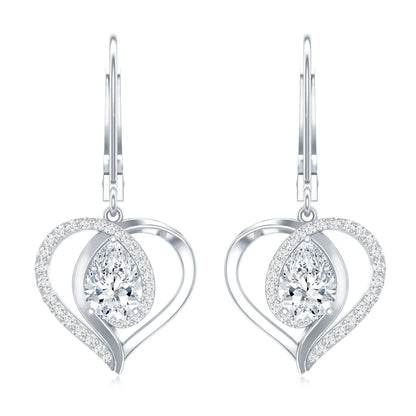 Certified 1.3 Carat Pear Lab Grown Diamond Heart Drop Earrings