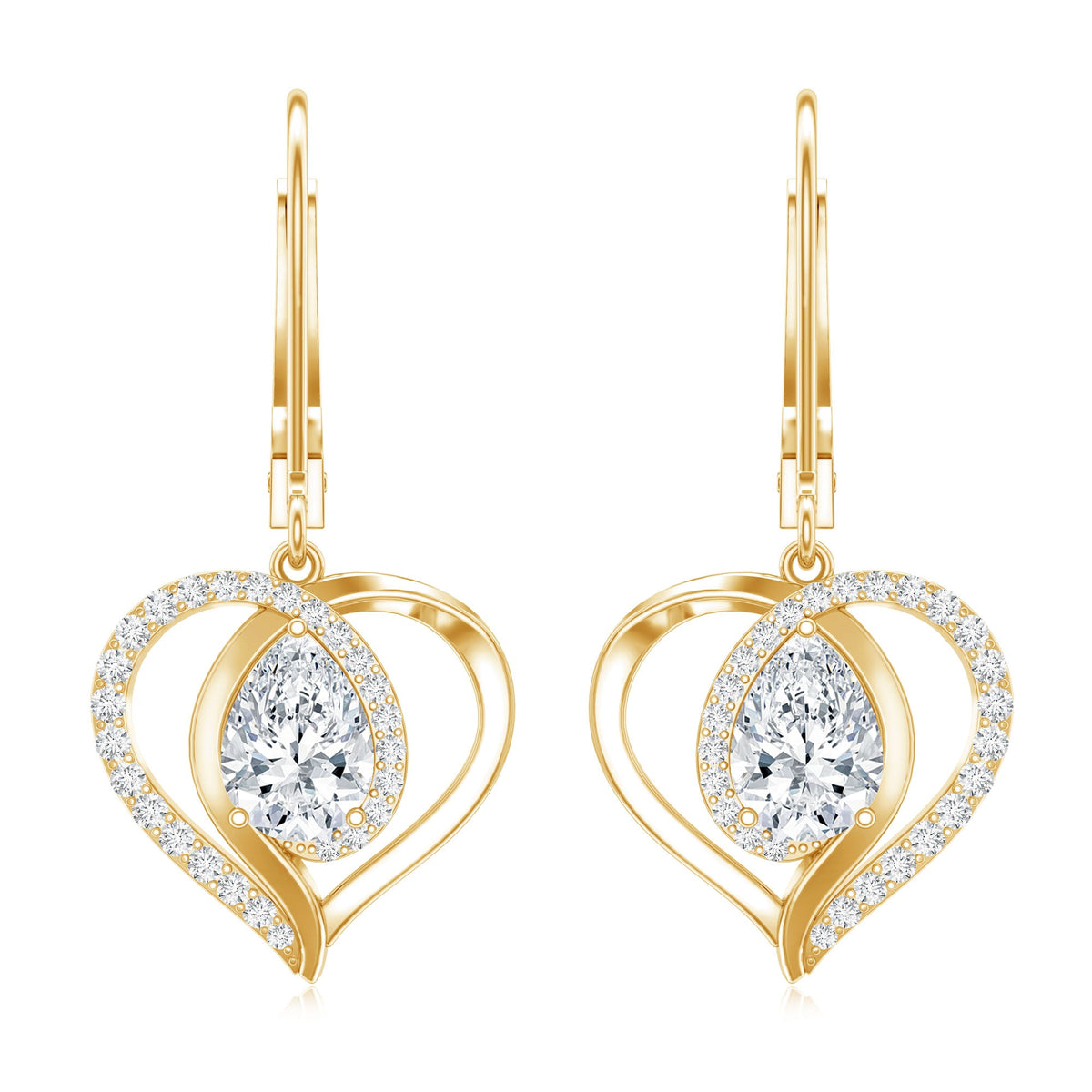 Certified 1.3 Carat Pear Lab Grown Diamond Heart Drop Earrings