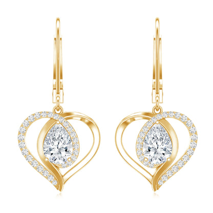 Certified 1.3 Carat Pear Lab Grown Diamond Heart Drop Earrings