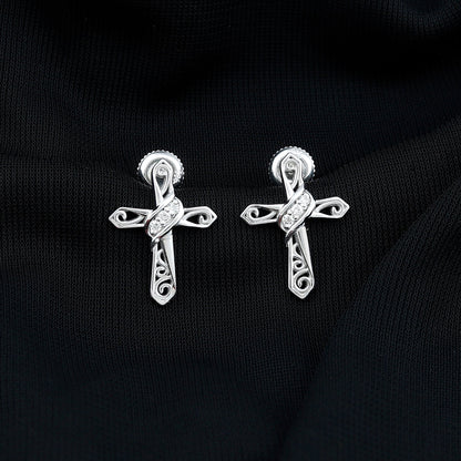 Certified Lab Grown Diamond Cross Art Deco Stud Earrings