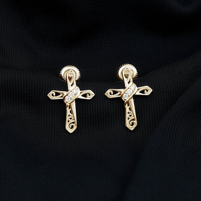 Certified Lab Grown Diamond Cross Art Deco Stud Earrings
