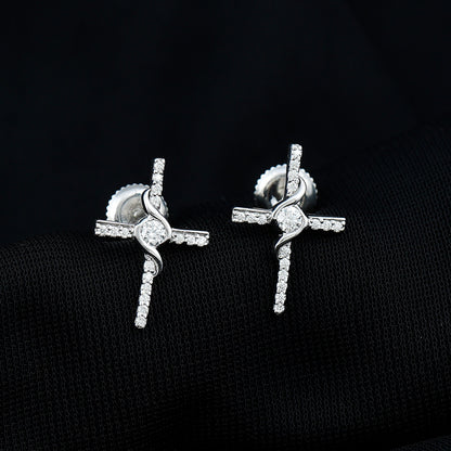 Certified Lab Grown Diamond Religious Cross Earrings
