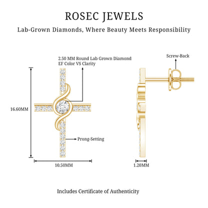 Certified Lab Grown Diamond Religious Cross Earrings