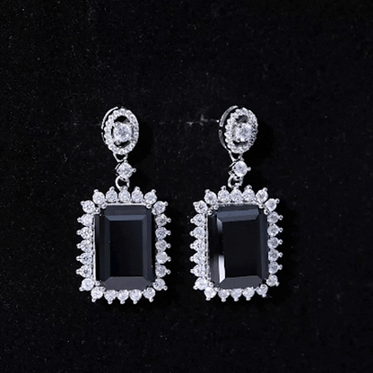 18 Carat Emerald Cut Lab Grown Black Diamond Statement Earrings in Silver