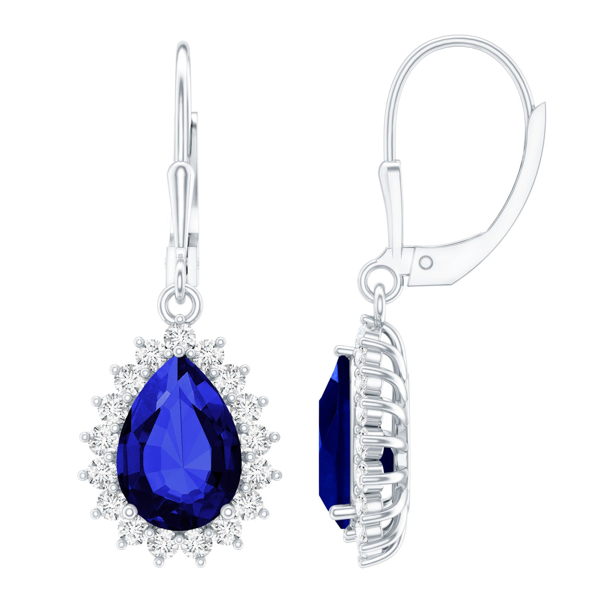 5 Carat Lab Grown Blue Sapphire Sterling Silver Drop Earrings