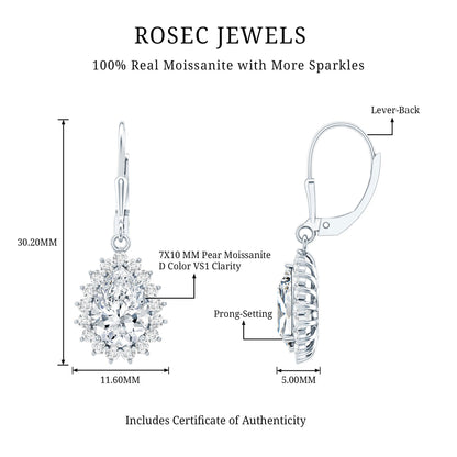 Certified 4 Carat Moissanite Drop Dangle Earrings In Silver