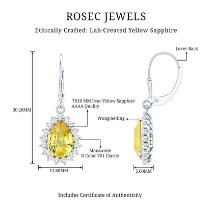 5 Carat Lab Grown Yellow Sapphire Dangle Earrings for Women with Leverbacks