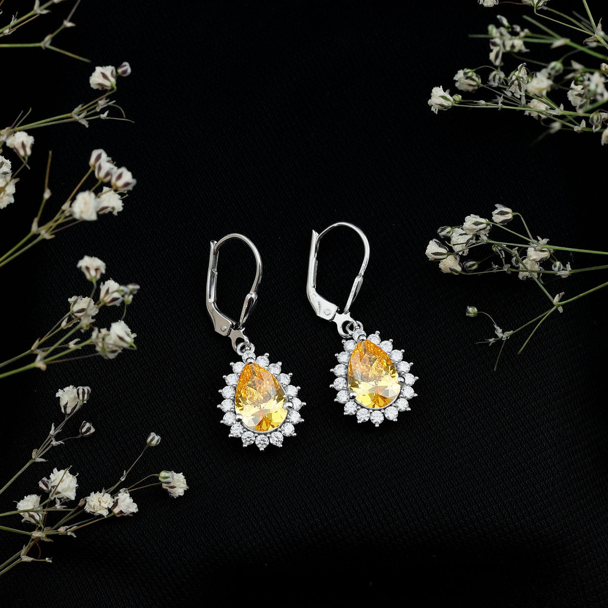 5 Carat Lab Grown Yellow Sapphire Dangle Earrings for Women with Leverbacks