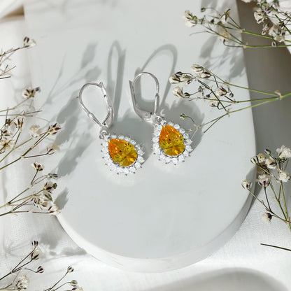 5 Carat Lab Grown Yellow Sapphire Dangle Earrings for Women with Leverbacks