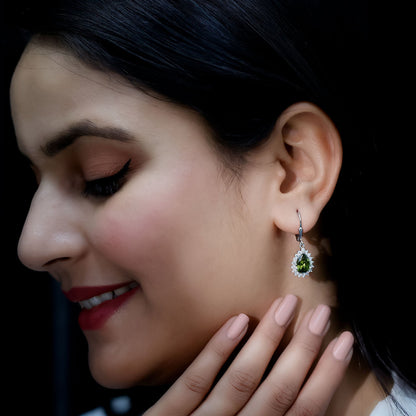 Lab Grown Green Sapphire Wedding Earrings for Bride