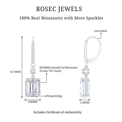 Certified 7 Carat Moissanite Silver Dangle Earrings For Women