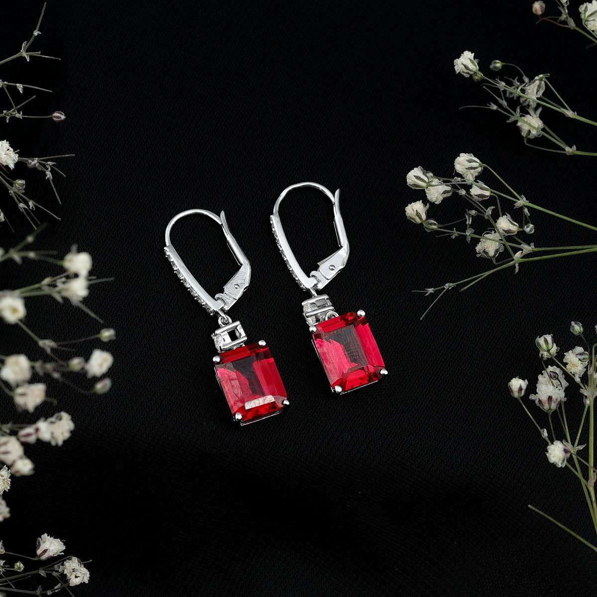 7 Carat Lab Created Ruby Drop Earrings in Sterling Silver