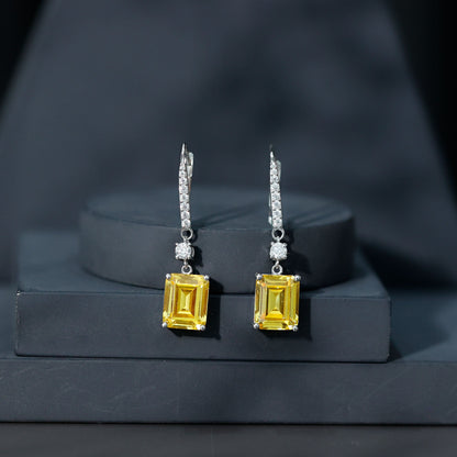 Certified 5.5 Carat Lab Grown Yellow Sapphire Teardrop Dangle Earrings for Women