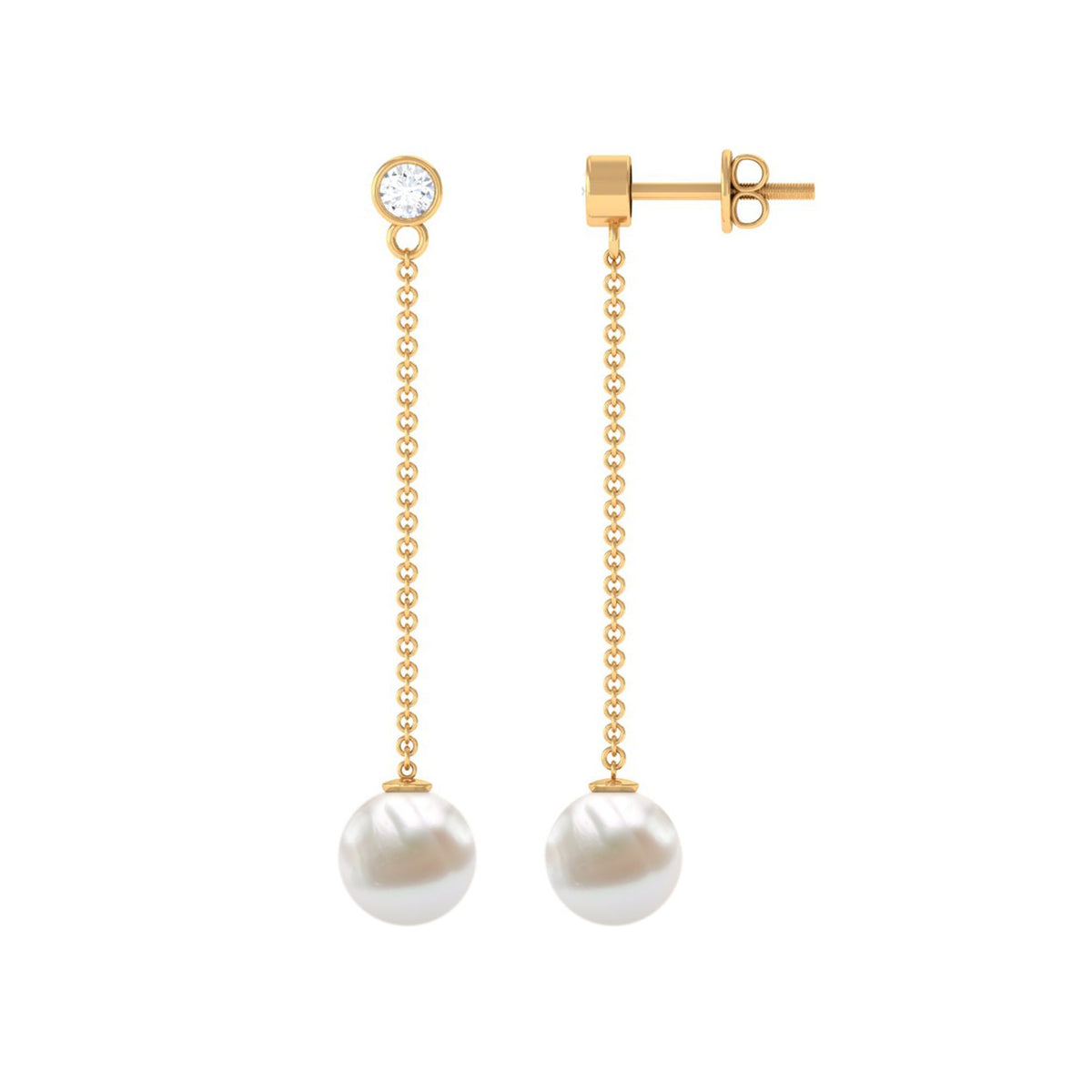 6 Carat Freshwater Pearl and Diamond Chain Drop Earrings