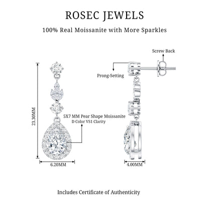 Certified Moissanite Wedding Dangling Earrings in Silver
