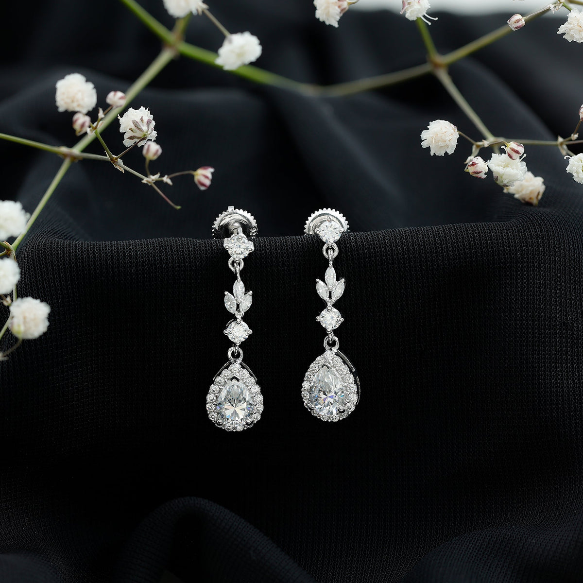 Certified Moissanite Wedding Dangling Earrings in Silver